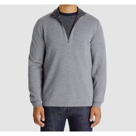 Theory Mens Gray Half-Zip Sweater Merino Wool Long Sleeve Modern Fit - Picture 1 of 8